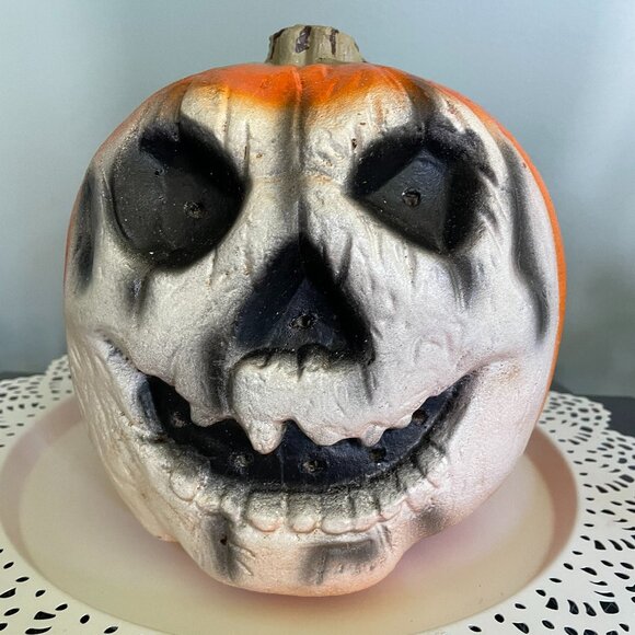 VTG LIGHT UP HALLOWEEN FOAM MOLD PUMPKIN JACK O LANTERN LIGHTED 2 SIDED RARE JOL - Picture 1 of 12